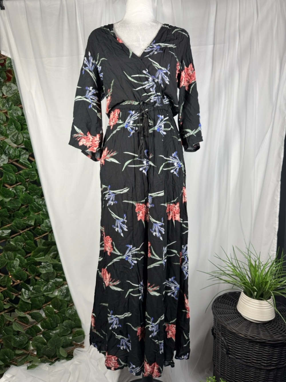 Jaase Black Floral Wrap Maxi Dress with Tie Waist